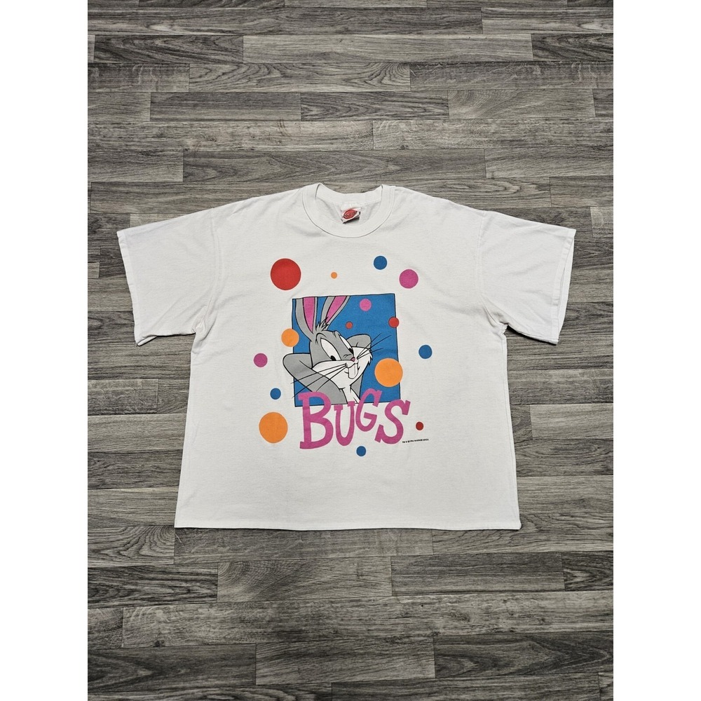 Vintage 90s Looney Tunes Bugs Bunny White T-Shirt Boxy XL USA Croptop